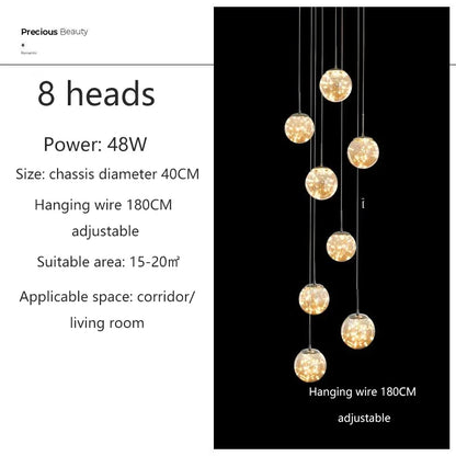 DecorBites™ LED Glass Ball Chandelier for Duplex Villa Living Room