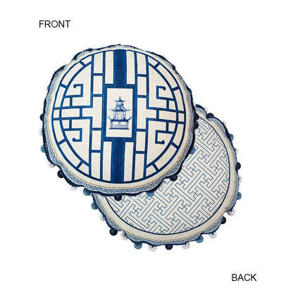 DecorBites™ Chintz Blue Cobalt Circular Throw Pillow Covers with Tassels - 35x35cm