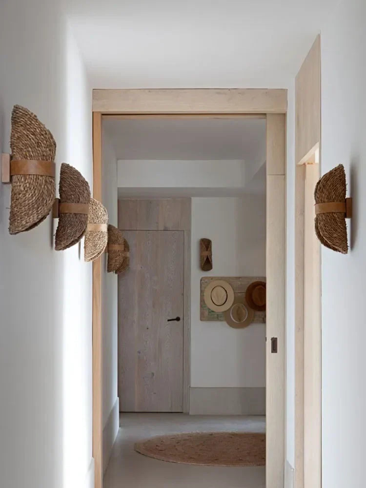 DecorBites™ Japanese Wabi-Sabi Ratta Weaving Wall Sconce for Home Decor