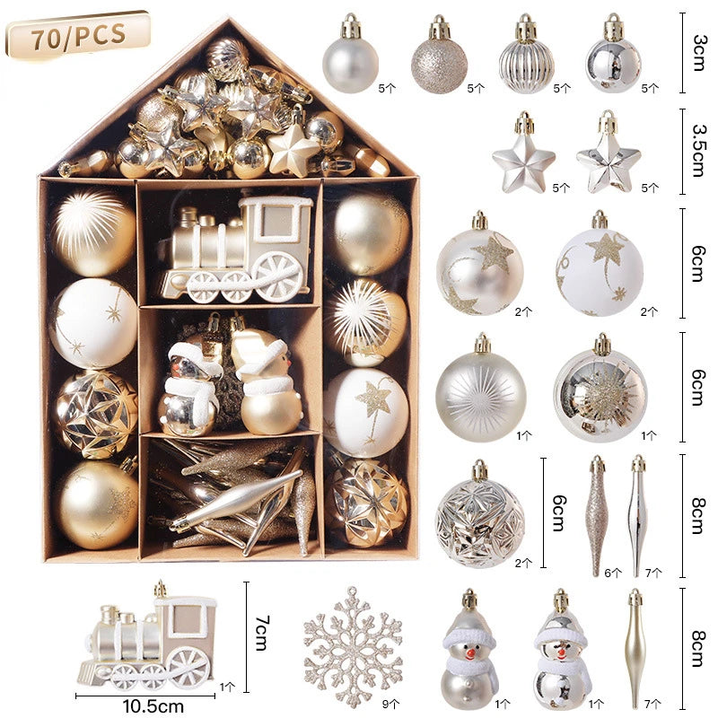 70pcs Christmas Ornaments Boutique Christmas Ball Set Christmas Tree Pendant Home Bedroom New Year Decoration New Year Gift 2024