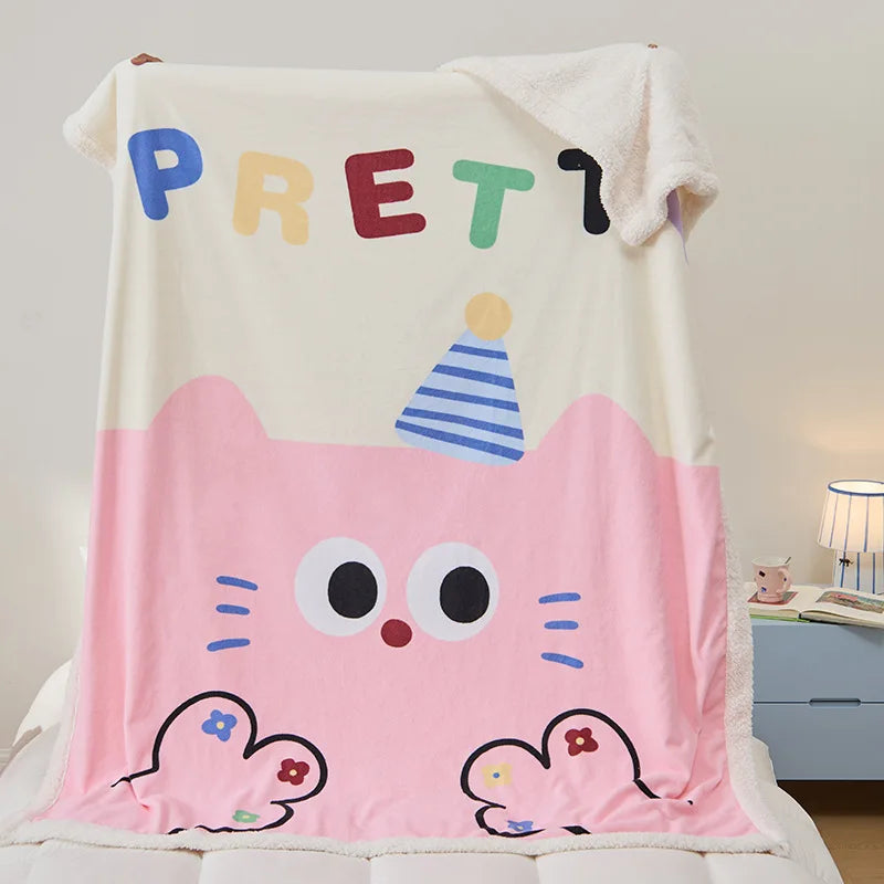 DecorBites™ Lamb Fleece Cute Printed Blanket: Soft & Warm Double-Sided Throw Blanket