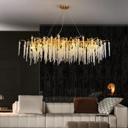 DecorBites™ Crystal Tassel Chandelier: Luxury LED Pendant Lights for Living Room, Hall & Restaurant