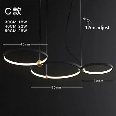 ثريا DecorBites™ باللون الأسود الذهبي بتصميم إيطالي إبداعي مع حلقات إضاءة LED معدنية دائرية