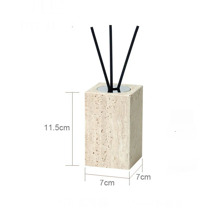 DecorBites™ Beige Travertine Marble Bathroom Accessories Set - Soap Dispenser, Soap Dish, Reed Diffuser