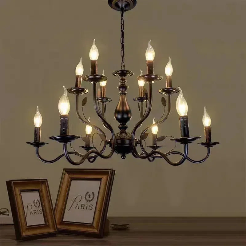 Decorbites™ Candelabro de Vela Francés de Hierro Negro Industrial Vintage de Estilo Granja Iluminación