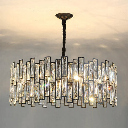 DecorBites™ Black Crystal Chandelier: Elegant Round Hanging Lamp for Living Room, Dining Room & Restaurant