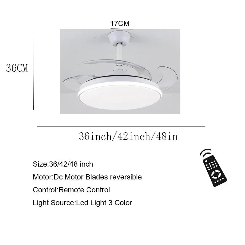DecorBites™ Ceiling Fans Light LED Remote Control DC Motor 36-48 Inch Cooling Summer Winter 110-220V