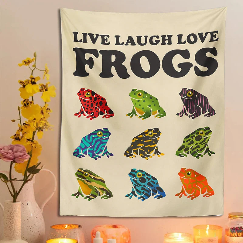 Decobites Frogs Tapestry Wall Hanging Psychedelic Hippie Aesthetic Tapestries Home Decor