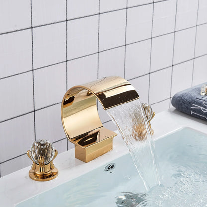 DecorBites™ Crystal Handle Gold Basin Faucet Set, Hot Cold Water Mixer Tap
