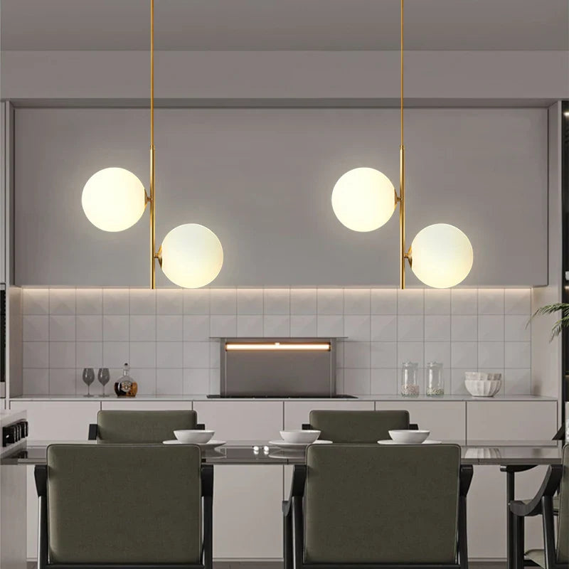 Nordic Glass Globe Pendant Light in Gold and White