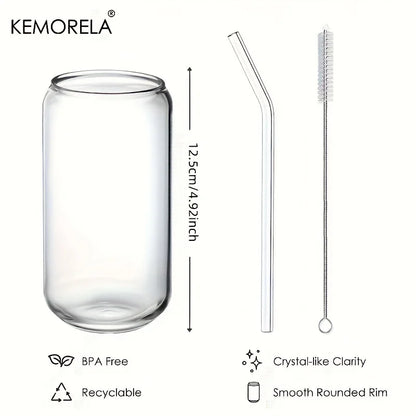 DecorBites™ Glass Drinking Glasses Set with Straws - 4-Piece Can Shaped Cups