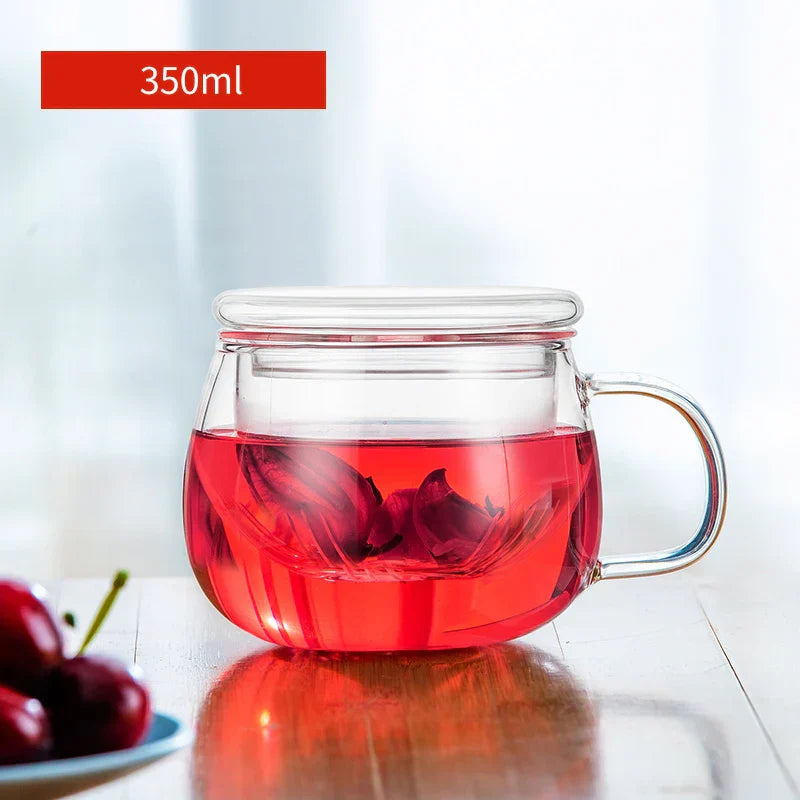 Decorbites™ Glasblumen-Teetasse mit Henkel, Filter und Deckel