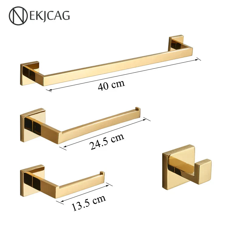 مجموعة حمام ديكوربايتس™ السوداء: حامل مناشف، حامل ورق، قضيب ذهبي، خطاف رداء - إكسسوارات من الفولاذ المقاوم للصدأ
