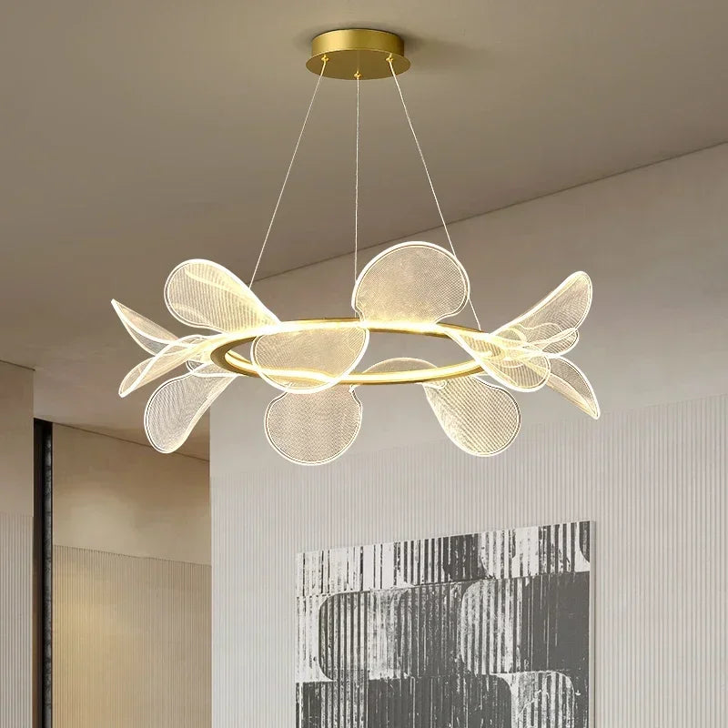 Lámpara de araña LED DecorBites™ con forma de flor: Colgante acrílico de lujo para sala de estar, dormitorio y cocina modernos.