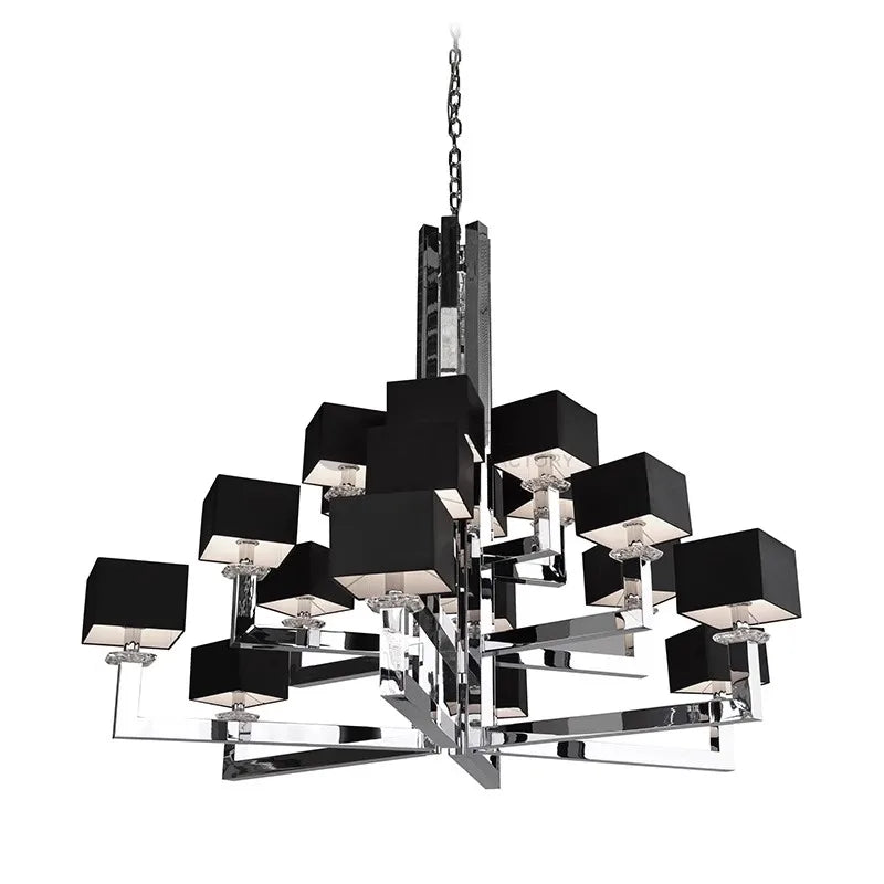 DecorBites™ 12-Light Chrome Chandelier with Black Shades - 37x37 inches