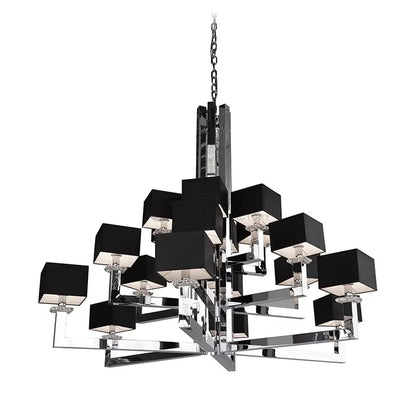 DecorBites™ 12-Light Chrome Chandelier with Black Shades - 37x37 inches