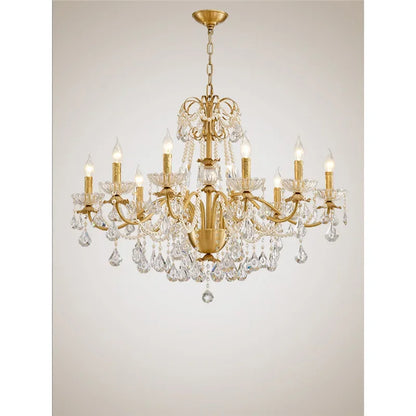 DecorBites™ Gold Brass Crystal Chandelier for Living Dining Bedroom, Retro Candle Lights Pendant Lamps