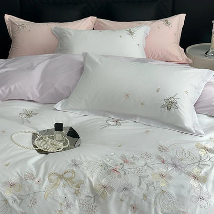 Decobites Princess Flower Bow Angel Embroidery Bedding Set