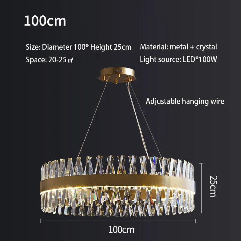 DecorBites™ Golden Round Crystal Chandelier LED Ceiling Light for Living Room and Bedroom