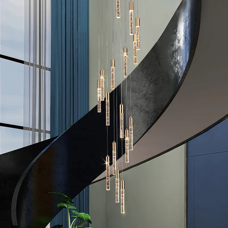 DecorBites™ Cylindrical Stair Chandelier: Modern Attic Living Room Lighting