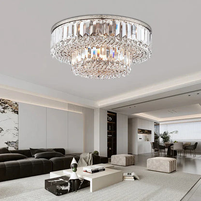 DecorBites™ Large Crystal Chandelier Chrome Hanging Lamp for Dining Room Decor