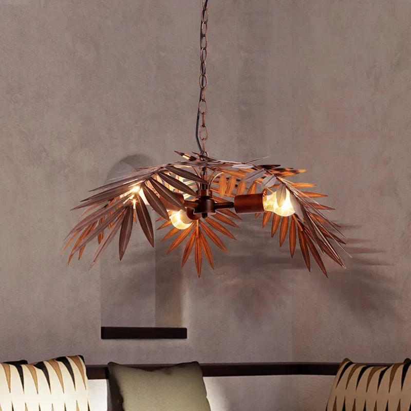 DecorBites™ Boho Coconut Leaf Chandelier: Coastal Tree Light for Loft, Restaurant, Island