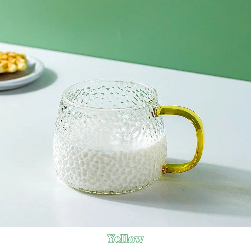 DecorBites™ 400ml Hammer Pattern Glass Mug - Heat Resistant with Hand Handle