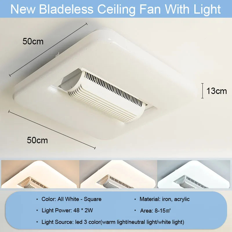 DecorBites™ Bladeless Ceiling Fan Light with LED, 3 Color, 6 Speeds Silent Operation