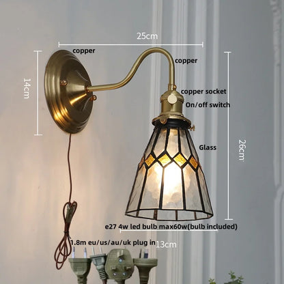 ديكوربايتس™ مصباح حائط LED من النحاس والزجاج الأزرق، مناسب للسلالم والمطعم وغرفة النوم، طراز E27