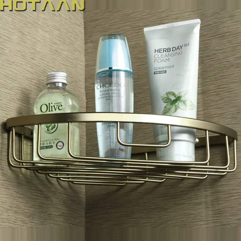 DecorBites™ Aluminum Antique Finish Shower Basket Holder Shelf, Single Layer