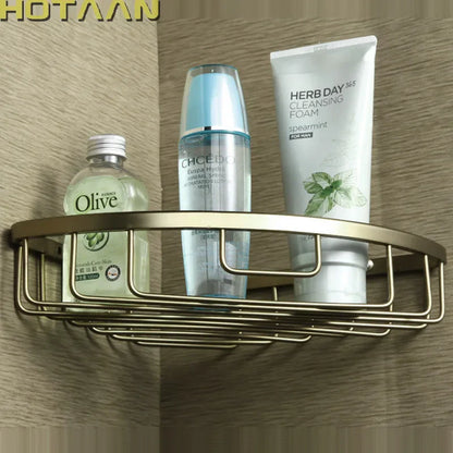 DecorBites™ Aluminum Antique Finish Shower Basket Holder Shelf, Single Layer