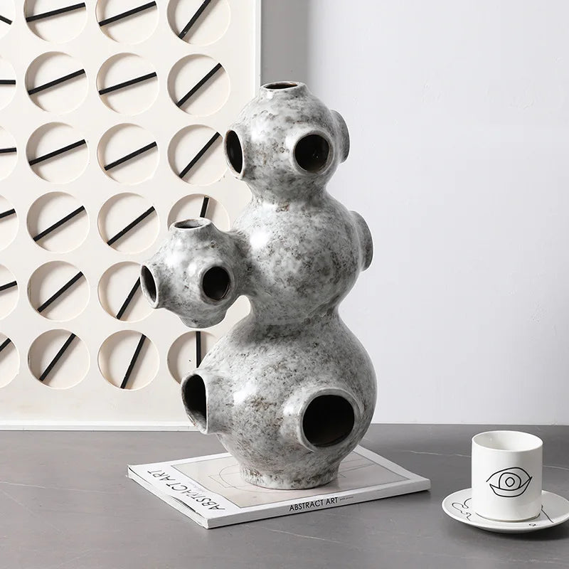 ديكوربايتس™ - تمثال خزفي على شكل أنبوب مجوف تجريدي على شكل كوكب - إكسسوار ديكور منزلي