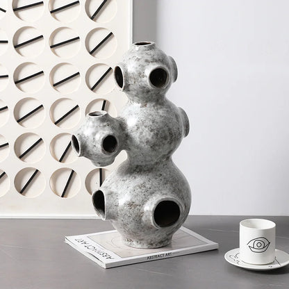 ديكوربايتس™ - تمثال خزفي على شكل أنبوب مجوف تجريدي على شكل كوكب - إكسسوار ديكور منزلي