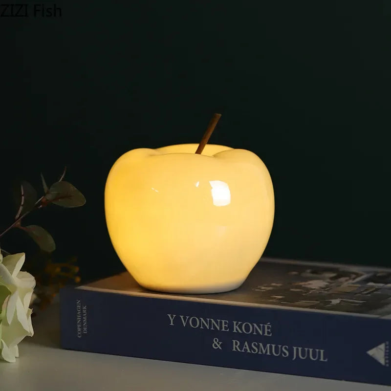DecorBites™ Glowing Ceramic Apple Room Decor Sculpture with LED Light Display.