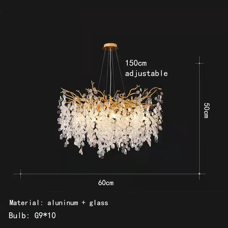 DecorBites™ Gold Aluminium Crystal Chandelier for Elegant Dining Room Lighting