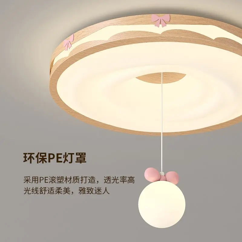 Lámpara de techo colgante redonda DecorBites™ Cream Wind Walnut para dormitorio principal, estilo retro cálido