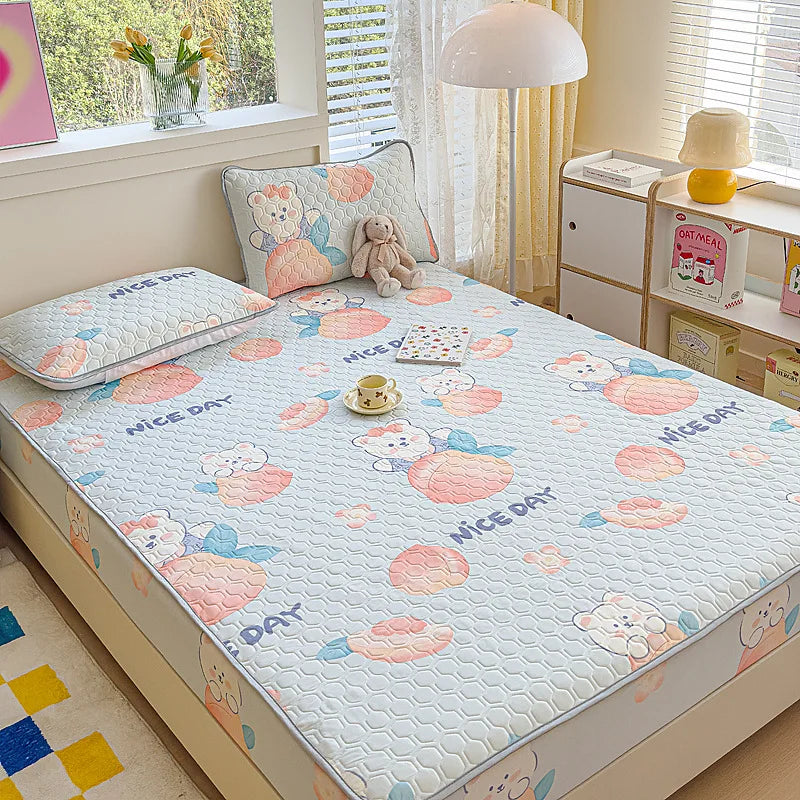 طقم ملاءات DecorBites™ المصنوعة من الحرير البارد من اللاتكس مع أكياس وسائد، حرير ثلجي صيفي، سرير فردي مزدوج