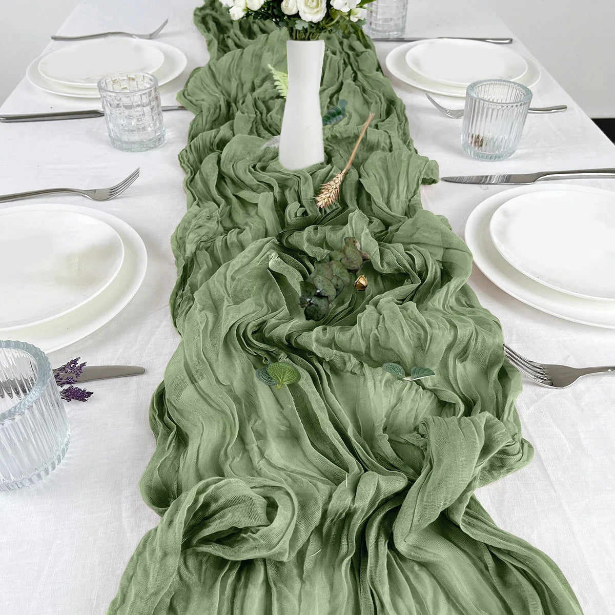 Sage Semi-Sheer Gauze Table Runner