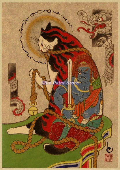 Samurai Cat Vintage Wall Art