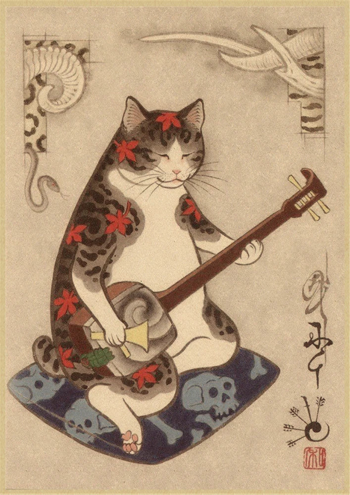 Samurai Cat Vintage Wall Art