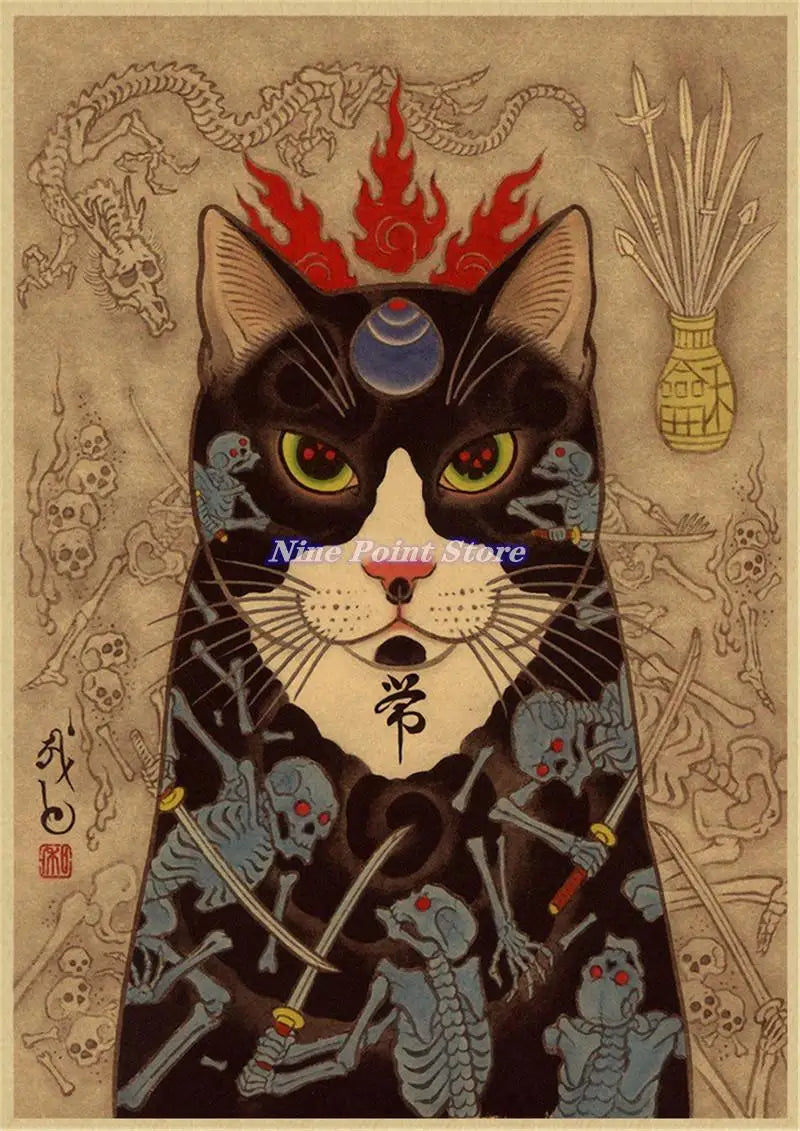 Samurai Cat Vintage Wall Art