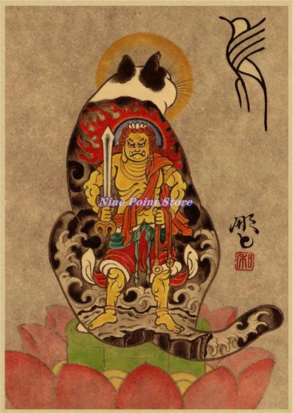 Samurai Cat Vintage Wall Art