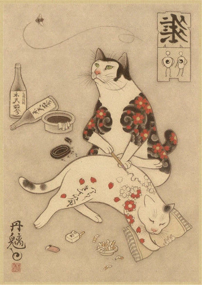 Samurai Cat Vintage Wall Art