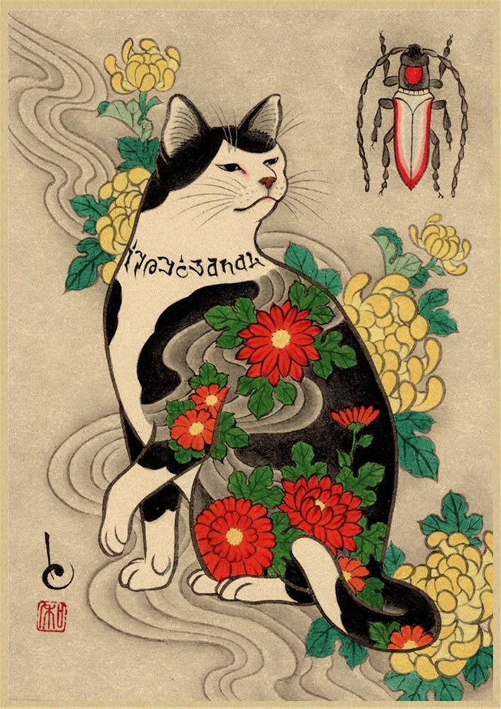 Samurai Cat Vintage Wall Art