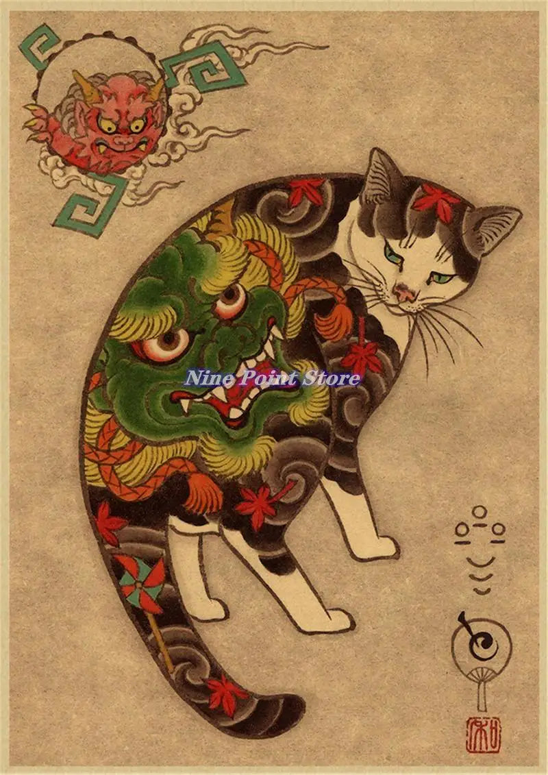 Samurai Cat Vintage Wall Art