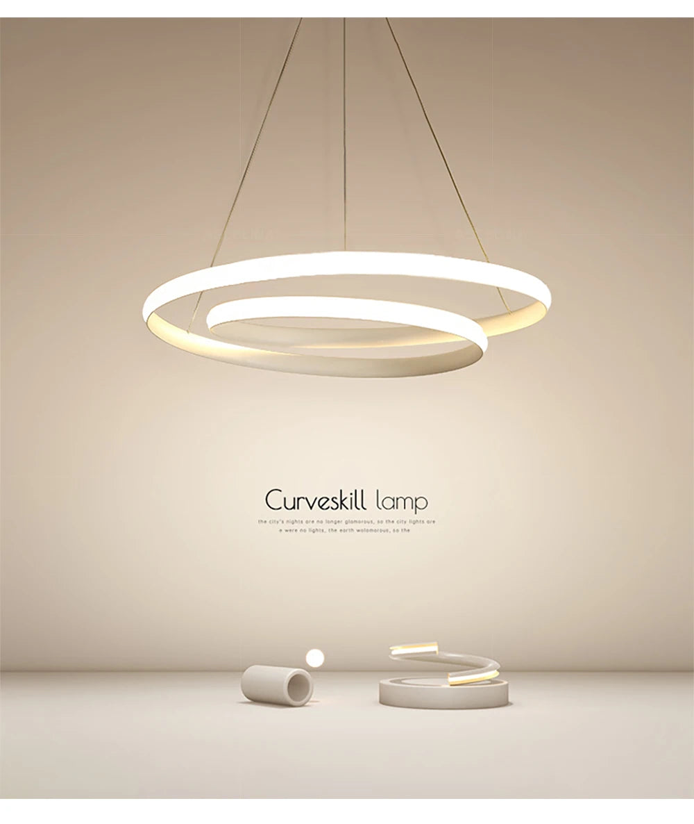 Lámpara Colgante LED Nórdica Diseño Minimalista de Doble Anillo Colores Negro y Blanco Luz Principal para Sala de Estar Dormitorio Comedor Villa