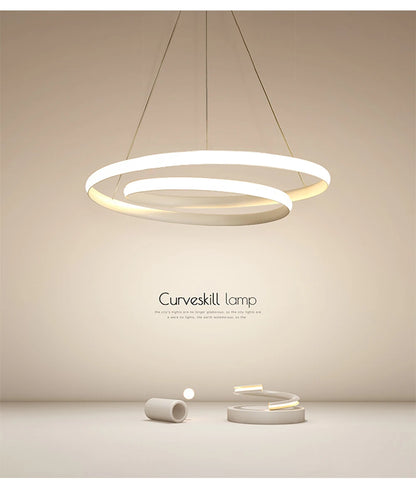 Lámpara Colgante LED Nórdica Diseño Minimalista de Doble Anillo Colores Negro y Blanco Luz Principal para Sala de Estar Dormitorio Comedor Villa