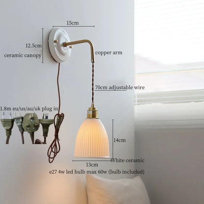 DecorBites™ Copper Ceramic LED Wall Light with Pull Chain Switch for Living Room Decor.
