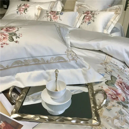 DecorBites™ Egyptian Cotton White Embroidery Bedding Set - Queen/King Size - 1000TC Linens