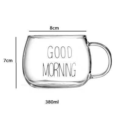 DecorBites™ Cute Letter Glass Mug, 380ml: Strawberry Tea Coffee Cup, Breakfast Milk Drinkware